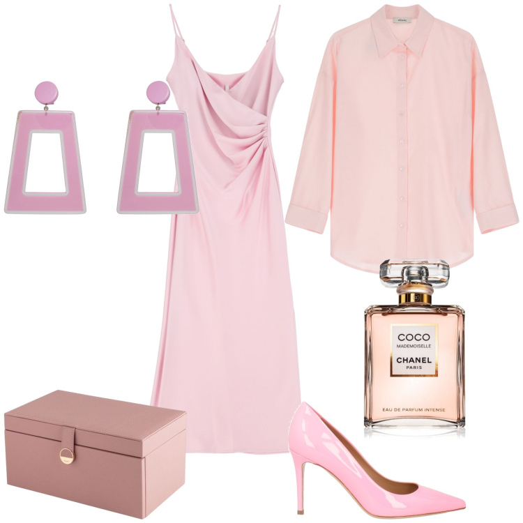 Outfit donna - Pronta per essere la testimone. Stile Bon Ton per Cerimonia. Abbinamento con décolleté, orecchini, profumi, vestiti midi/longuette, camicie, valigie.