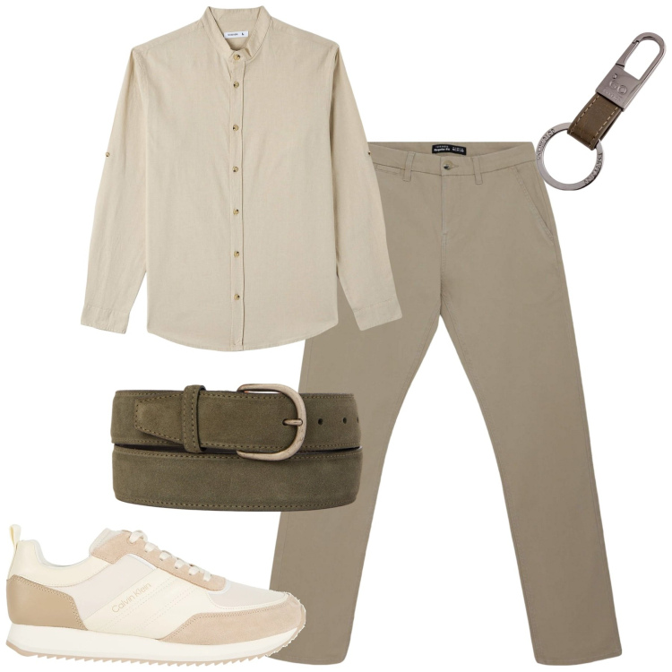 Outfit uomo - City. Stile Urban per Tutti i giorni. Abbinamento con sneakers, camicie, pantaloni chino, cinture, portachiavi.