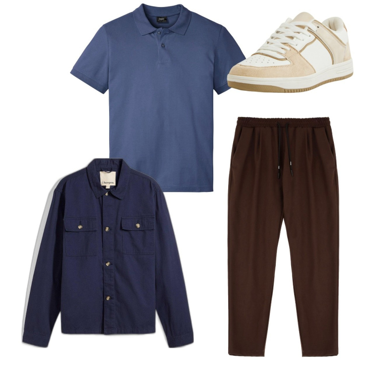 Outfit uomo - City. Stile Casual per Tutti i giorni. Abbinamento con polo, giacche, sneakers, pantaloni.
