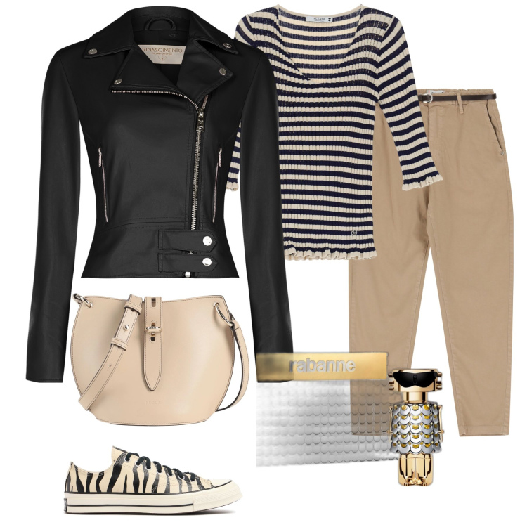 Outfit donna - rabanne. Stile Casual per Tutti i giorni. Abbinamento con borse a tracolla, profumi, pullovers, pantaloni chino, giacche, sneakers.