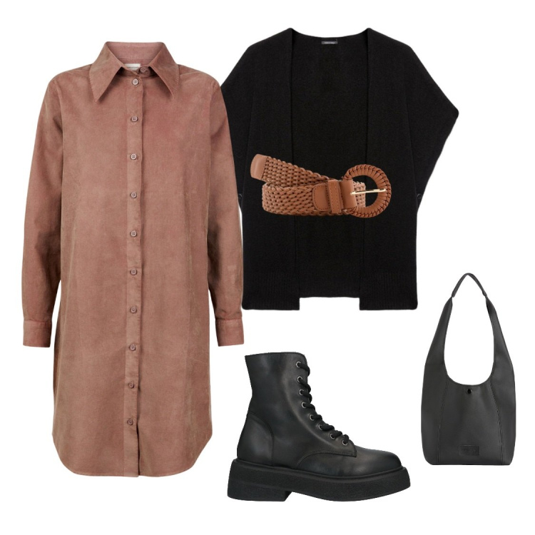Outfit donna - Informale. Stile Boho per Tutti i giorni. Abbinamento con stivaletti, borse a spalla, vestiti chemisier, cappe, cinture.