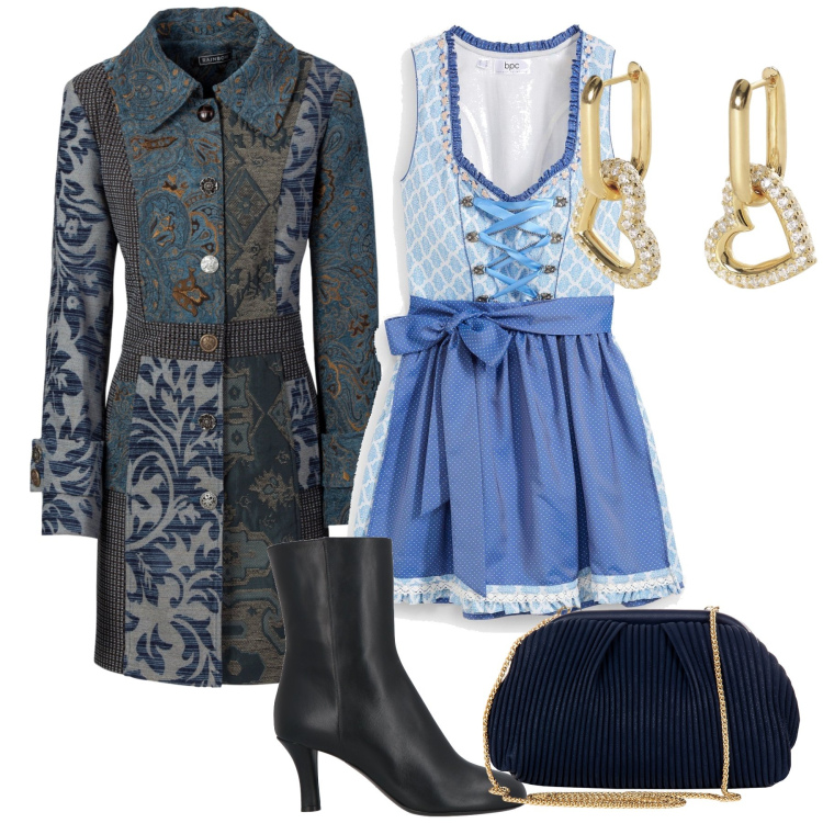 Outfit donna - Cuori vintage. Stile Vintage retrò per Serata fuori. Abbinamento con cappotti, vestiti, stivaletti, orecchini, pochette.