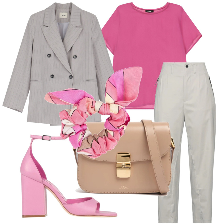 Outfit donna - Sandali da sogno. Stile Romantica per Ufficio. Abbinamento con sandali in pelle, pantaloni, blazer, t-shirt, accessori per capelli, borse a spalla.