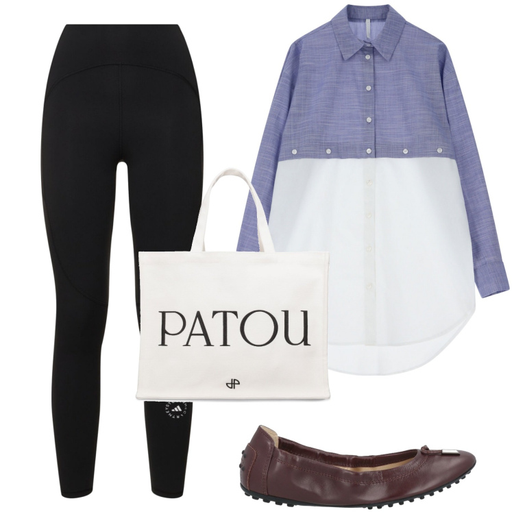 Outfit donna - Se. Stile Basic per Tutti i giorni. Abbinamento con ballerine, camicie, shopping bag, leggings.
