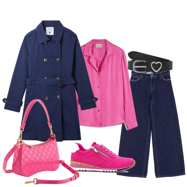 Outfit donna - In ufficio. Stile Casual chic per Ufficio. Abbinamento con camicie, sneakers, trench, cinture, jeans, borse a tracolla.