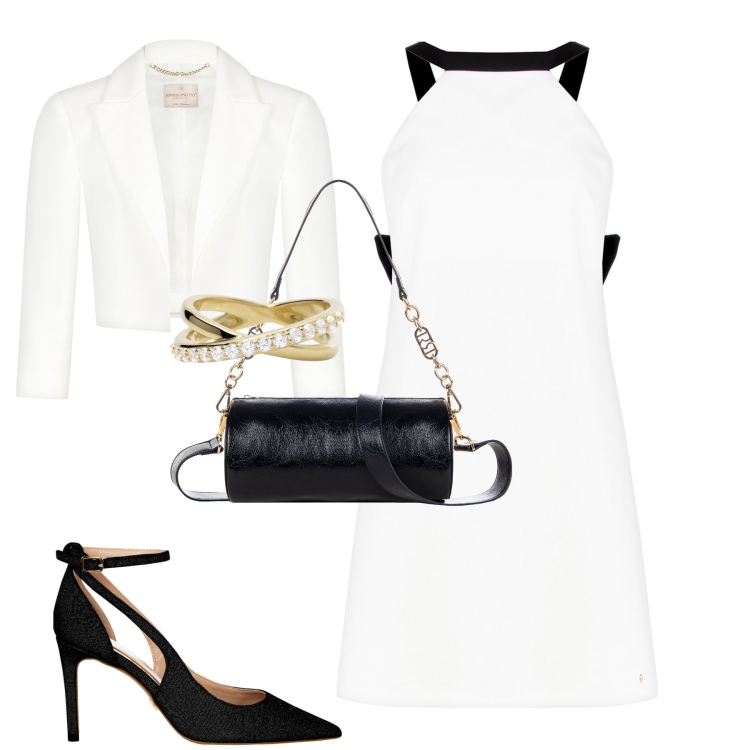 Outfit donna - Abito con fiocco posteriore. Stile Chic per Cerimonia. Abbinamento con anelli, vestiti, borse a mano, décolleté, bolero.