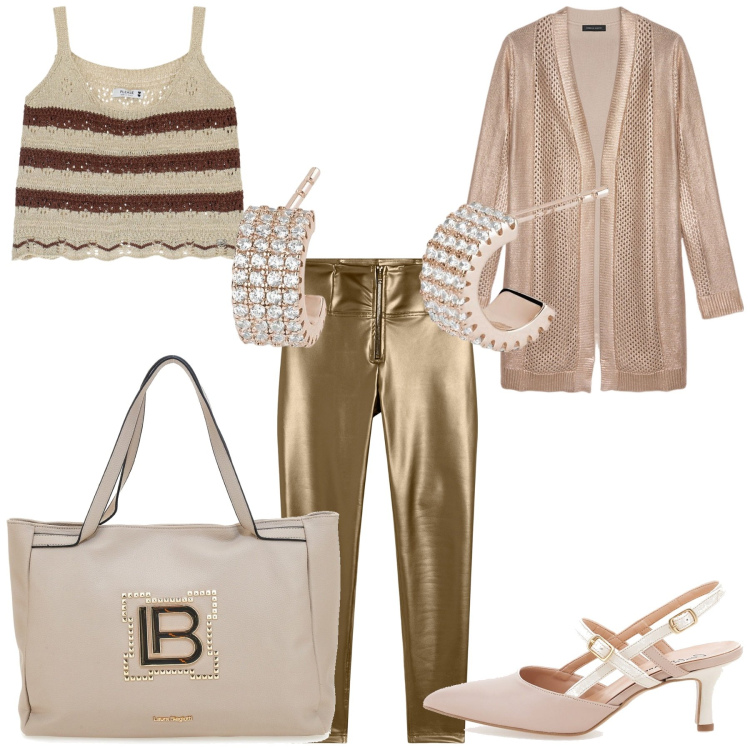 Outfit donna - Total look #2090433. Abbinamento con orecchini, top, pantaloni skinny, décolleté, borse a spalla, cardigans.