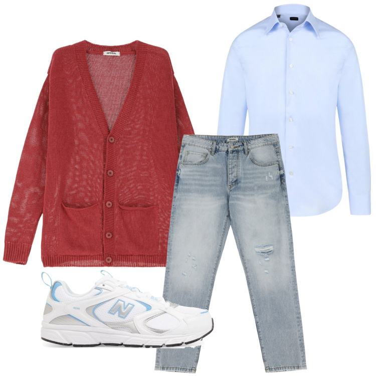 Outfit uomo - Abbigliamento trasparente e leggero. Stile Casual per Tutti i giorni. Abbinamento con sneakers, jeans strappati, cardigans, camicie.