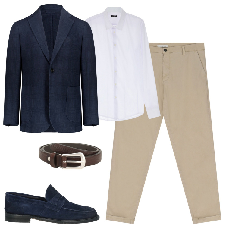Outfit uomo - In ufficio. Stile Business/Elegante per Ufficio. Abbinamento con scarpe stringate, cinture, pantaloni chino, camicie, giacche.
