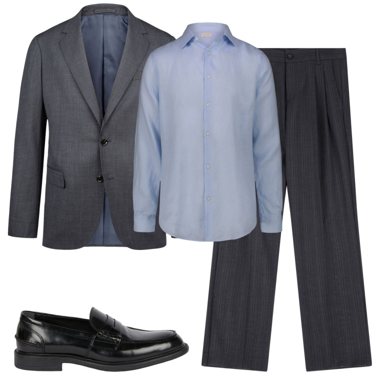 Outfit uomo - Chic in grigio. Stile Business/Elegante per Tutti i giorni. Abbinamento con pantaloni, abiti, scarpe stringate, camicie.