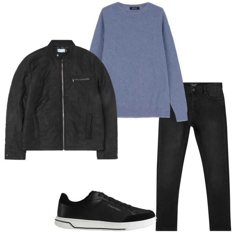 Outfit uomo - Al pub. Stile Casual per Tutti i giorni. Abbinamento con sneakers, jeans skinny, giacche, maglieria.