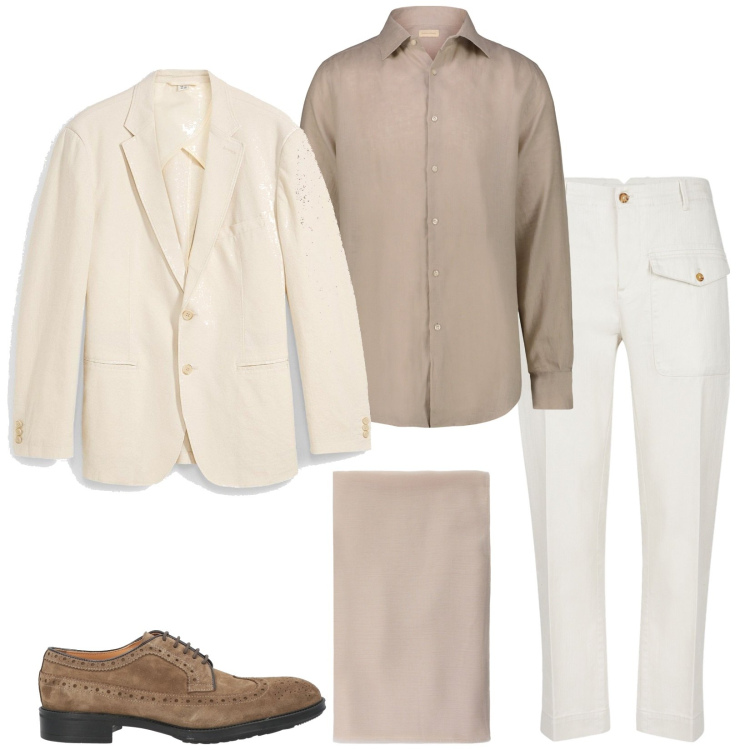 Outfit uomo - Toni chiari. Stile Business/Elegante per Serata speciale. Abbinamento con giacche, scarpe stringate, sciarpe, camicie, pantaloni.