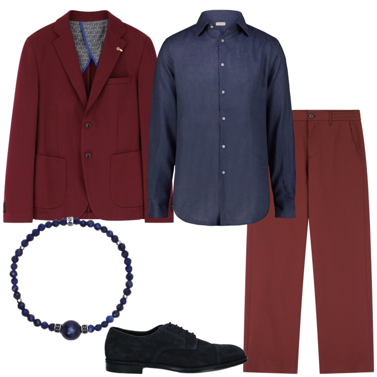 Outfit uomo - Un bel completo. Stile Trendy per Serata speciale. Abbinamento con scarpe stringate, braccialetti, pantaloni, giacche, camicie.