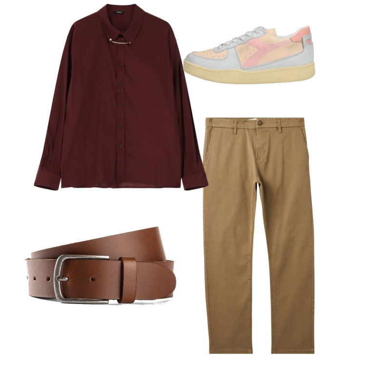 Outfit uomo - City. Stile Casual per Tutti i giorni. Abbinamento con cinture, sneakers, pantaloni chino, camicie.