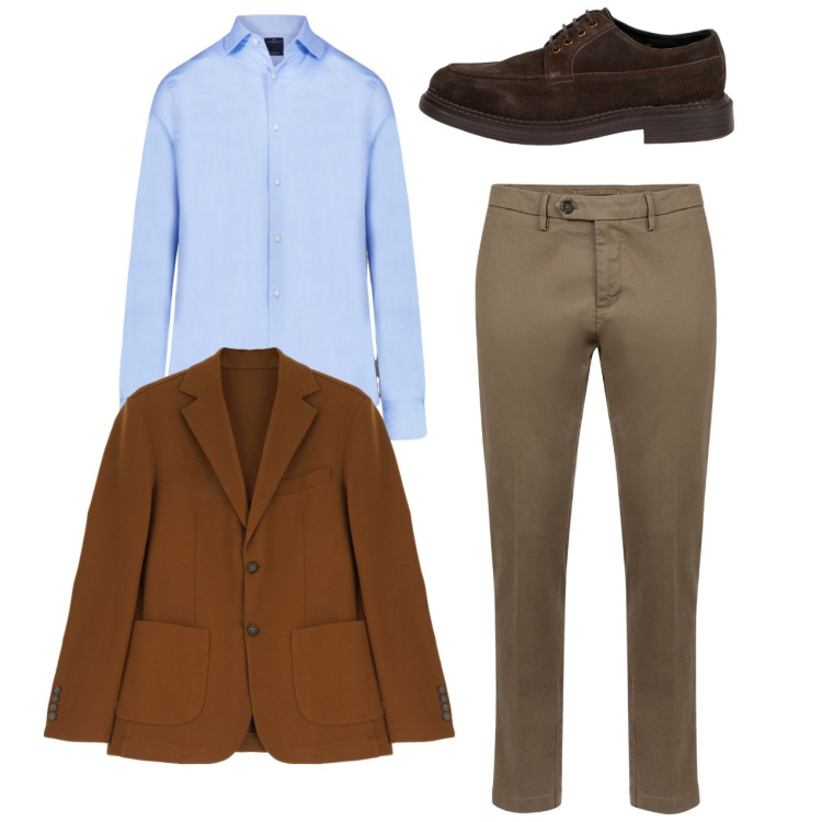 Outfit uomo - City. Stile Casual per Tutti i giorni. Abbinamento con giacche, camicie, pantaloni chino, scarpe stringate.