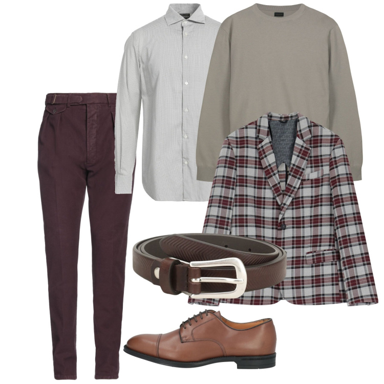 Outfit uomo - Amaranto. Stile Trendy per Serata speciale. Abbinamento con scarpe stringate, pantaloni, camicie, giacche, cinture, maglieria.