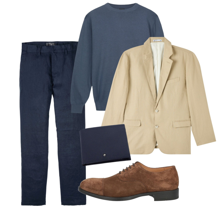Outfit uomo - Marzo. Stile Casual per Tutti i giorni. Abbinamento con pantaloni, scarpe stringate, giacche, portafogli, maglieria.
