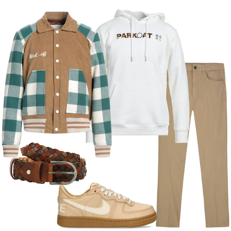 Outfit uomo - Total look #2090554. Stile Casual per Tutti i giorni. Abbinamento con giacche, felpe con cappuccio, cinture, pantaloni, sneakers.