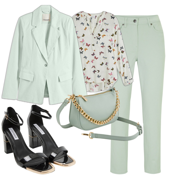 Outfit donna - Primavera Bonprix. Stile Urban per Tutti i giorni. Abbinamento con bluse, pantaloni, blazer, sabot, borse a tracolla.