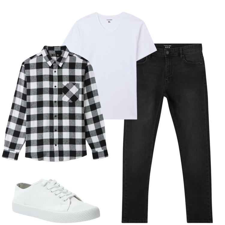 Outfit uomo - Marzo. Stile Casual per Tutti i giorni. Abbinamento con jeans skinny, camicie, sneakers, t-shirt.