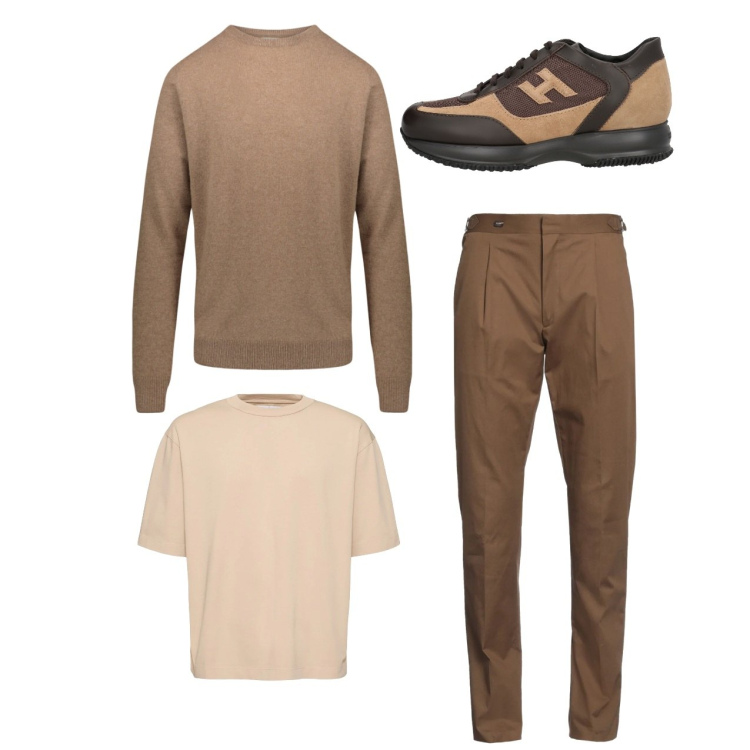 Outfit uomo - City. Stile Casual per Tutti i giorni. Abbinamento con sneakers, pantaloni, maglieria, t-shirt.