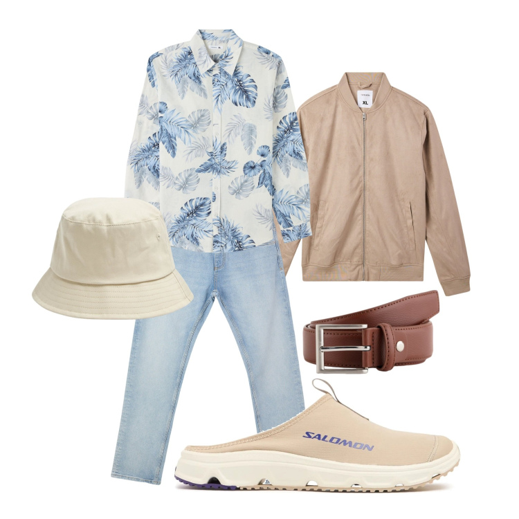 Outfit uomo - Primavera: prima gita in barca. Stile Casual per Mare. Abbinamento con cappelli, camicie, jeans, bomber, sneakers, cinture.