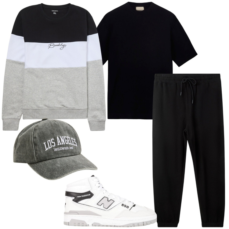 Outfit uomo - My teenager. Stile Casual per Tutti i giorni. Abbinamento con sneakers alte, cappelli, felpe, pantaloni, t-shirt.