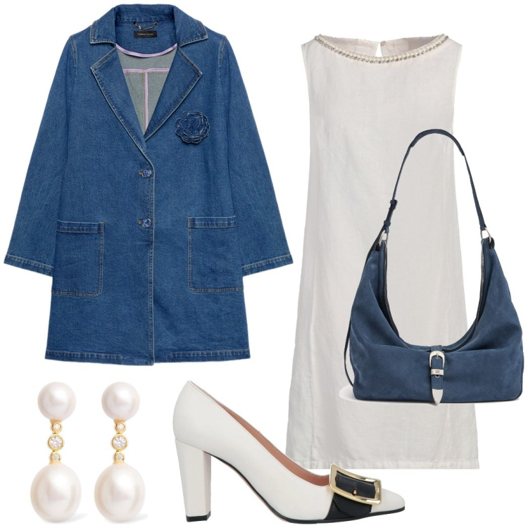 Outfit donna - Il soprabito in denim. Stile Casual chic per Serata fuori. Abbinamento con vestiti corti, décolleté, trench, orecchini, borse a spalla.