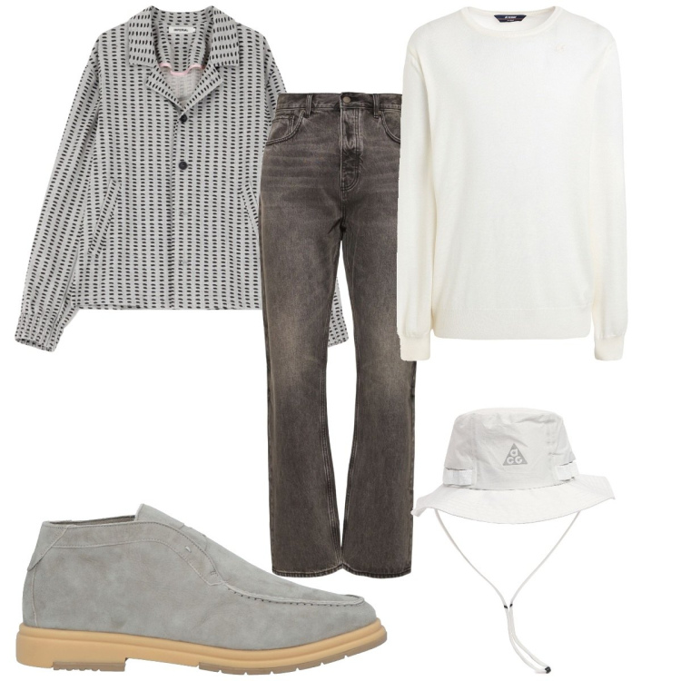 Outfit uomo - Total look #2090662. Stile Casual per Tutti i giorni. Abbinamento con stivali e stivaletti, pullovers, cappotti, jeans, cappelli.