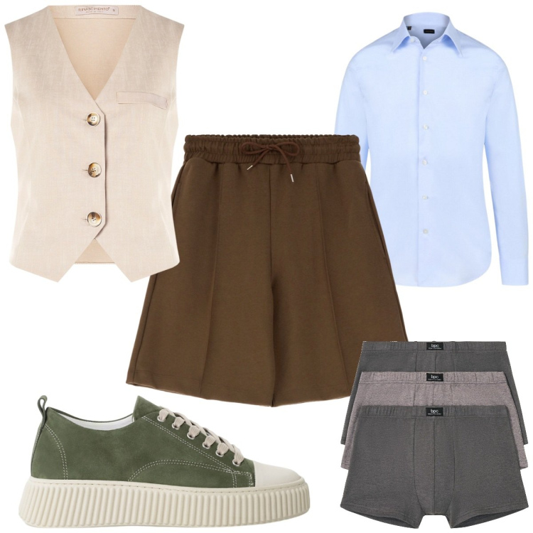 Outfit uomo - Total look #2090674. Stile Casual per Tutti i giorni. Abbinamento con boxer, gilet, bermuda, sneakers, camicie.