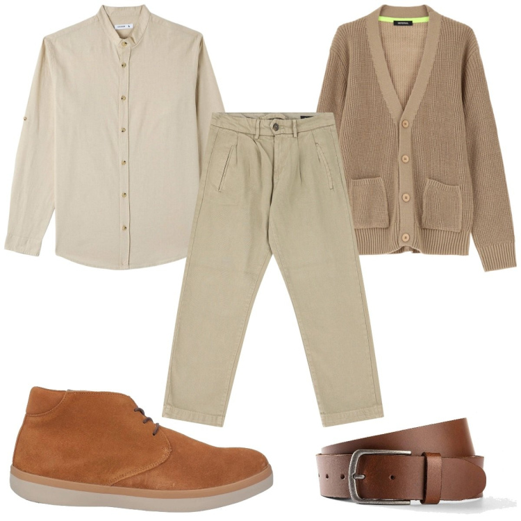 Outfit uomo - Total look #2090707. Stile Casual per Tutti i giorni. Abbinamento con cinture, stivali e stivaletti, camicie, cardigans, pantaloni.