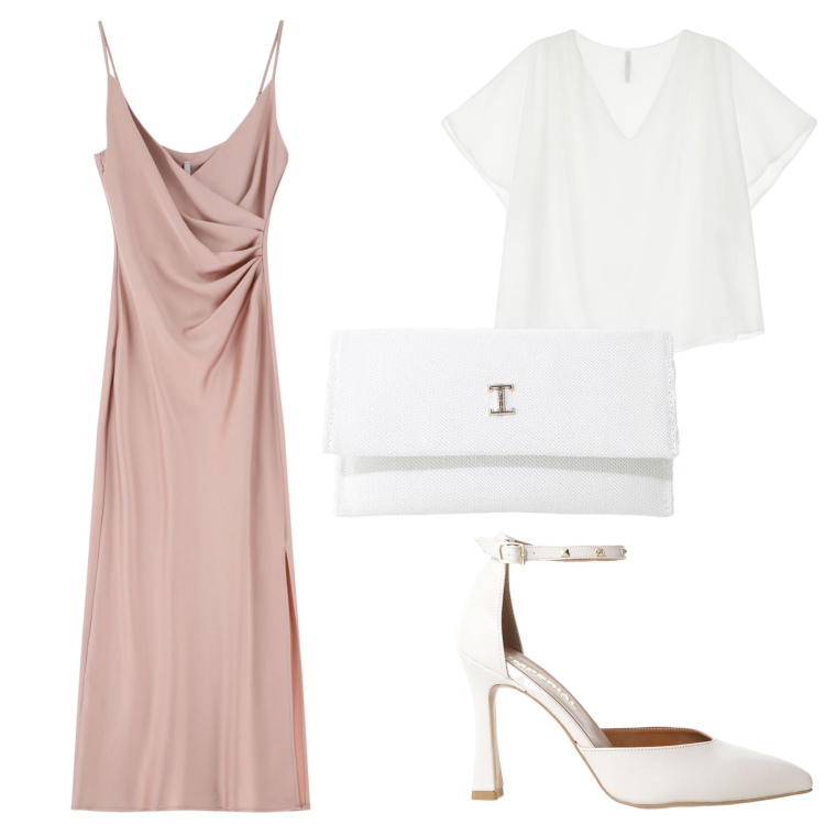 Outfit donna - Aperitivo del weekend. Stile Casual chic per Ufficio. look ideale per Petite. Abbinamento con vestiti midi/longuette, borse a tracolla, top, décolleté.