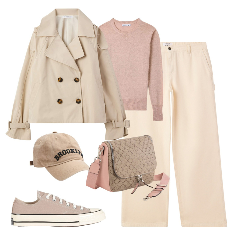 Outfit donna - City. Stile Casual chic per Tutti i giorni. Abbinamento con sneakers, pantaloni, maglieria, trench, cappelli, borse a tracolla.