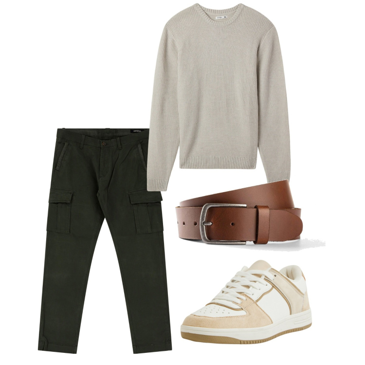 Outfit uomo - Easy. Stile Casual per Tutti i giorni. Abbinamento con cinture, maglieria, sneakers, pantaloni cargo.