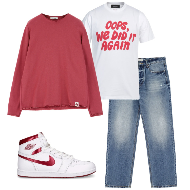 Outfit uomo - Casual style. Stile Casual per Tutti i giorni. Abbinamento con t-shirt, felpe, jeans, sneakers.