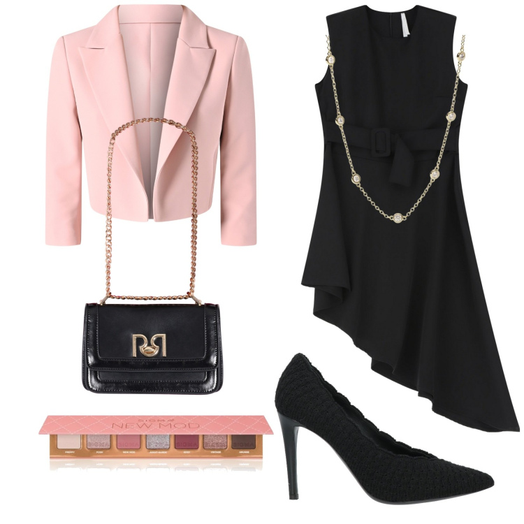 Outfit donna - Total look #2090800. Stile Chic per Cerimonia. Abbinamento con décolleté, ombretti, collane, blazer, borse a tracolla, vestiti corti.