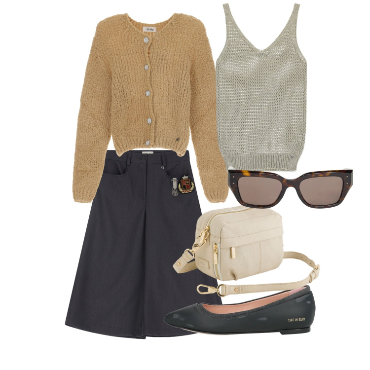 Outfit donna - Ballerine non amour. Stile Bon Ton per Ufficio. Abbinamento con ballerine, occhiali da sole, canottiere, bermuda, cardigans, borse a tracolla.