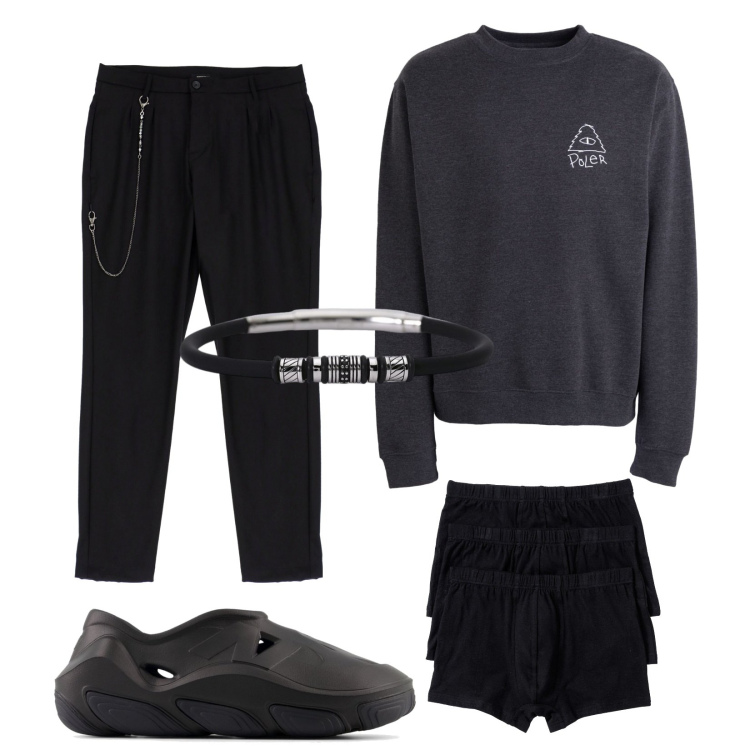 Outfit uomo - Total look #2090811. Stile Urban per Tutti i giorni. Abbinamento con boxer, felpe, braccialetti, sneakers, pantaloni.