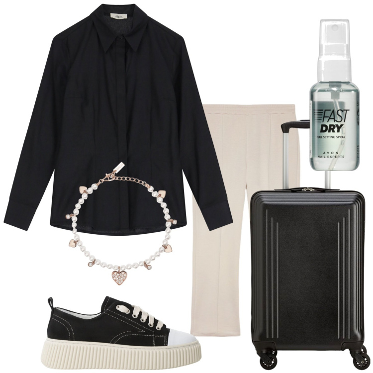 Outfit donna - La mia camicia casual chic. Stile Casual chic per Tutti i giorni. Abbinamento con smalti, braccialetti, sneakers, camicie, pantaloni, valigie.