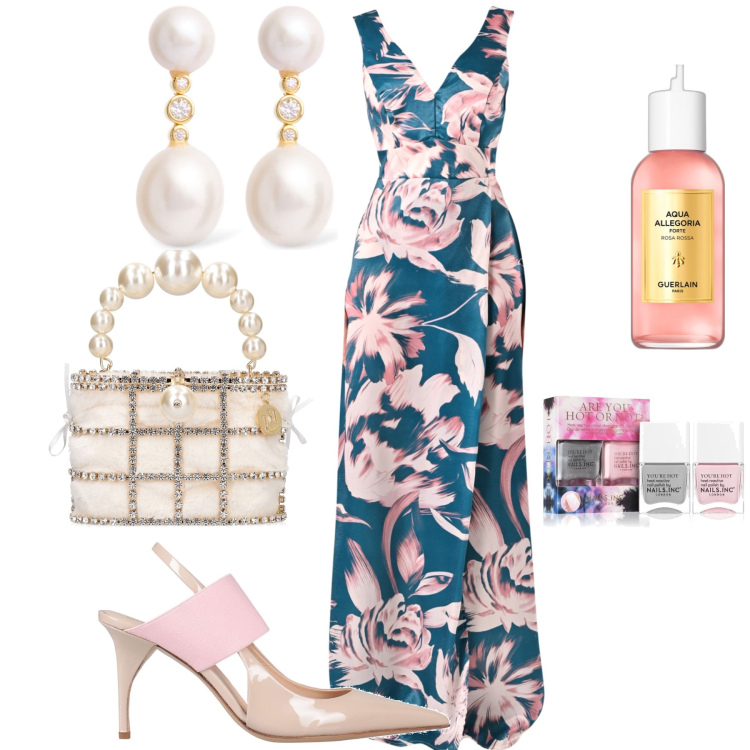 Outfit donna - La più elegante. Stile Romantica per Serata fuori. Abbinamento con décolleté, profumi, smalti, vestiti lunghi, orecchini, pochette.