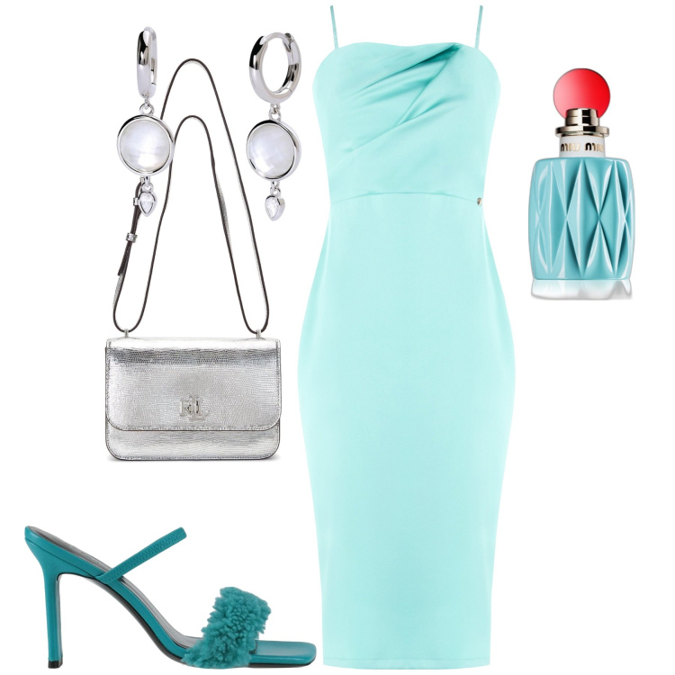 Outfit donna - Cerimonia in vista. Stile Chic per Cerimonia. Abbinamento con sandali in pelle, borse a tracolla, profumi, orecchini, vestiti a tubino.