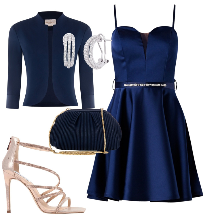 Outfit donna - Cerimonia evento. Stile Chic per Cerimonia. Abbinamento con sandali col tacco, orecchini, bolero, vestiti corti, pochette.
