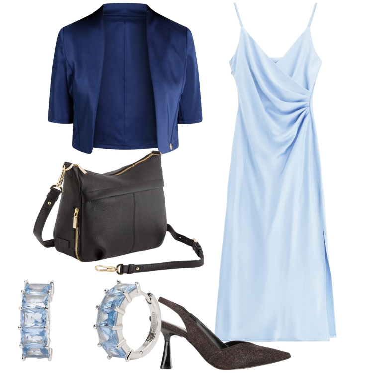 Outfit donna - Pomeriggio di cerimonia. Stile Bon Ton per Cerimonia. Abbinamento con décolleté, orecchini, blazer, vestiti midi/longuette, borse a tracolla.