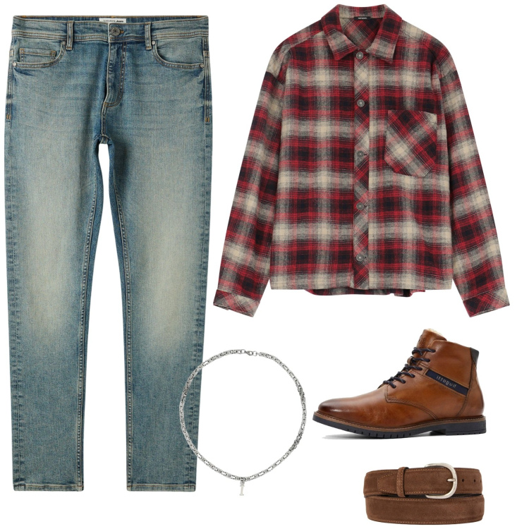 Outfit uomo - Country. Stile Casual per Tutti i giorni. Abbinamento con stivali e stivaletti, jeans skinny, camicie, collane, cinture.