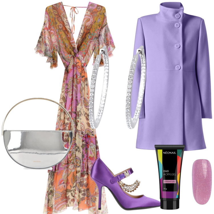Outfit donna - Un matrimonio diurno. Stile Chic per Cerimonia. Abbinamento con décolleté, smalti, orecchini, cappotti, vestiti lunghi, pochette.