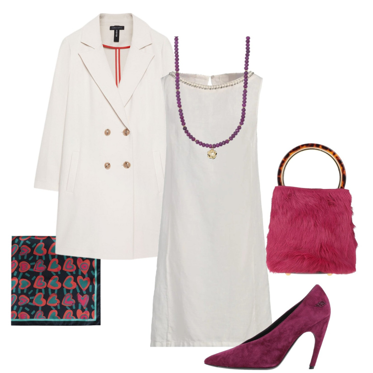 Outfit donna - Total look #2090979. Stile Chic per Serata fuori. Abbinamento con vestiti corti, décolleté, borse a mano, sciarpe, collane, cappotti.