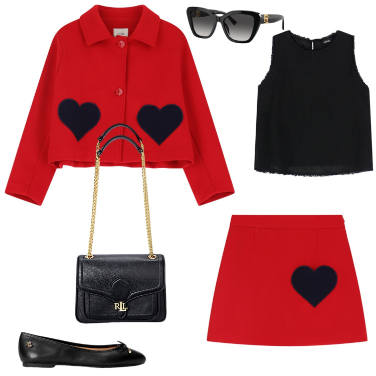 Outfit donna - Primavera innamorata. Stile Bon Ton per Tutti i giorni. Abbinamento con minigonne, blazer, top, ballerine, occhiali da sole, borse a spalla.
