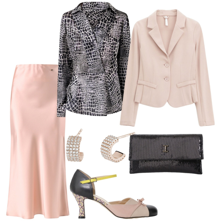 Outfit donna - Total look #2090996. Stile Chic per Serata fuori. look ideale per Tall. Abbinamento con gonne, bluse, orecchini, borse a tracolla, blazer, décolleté.