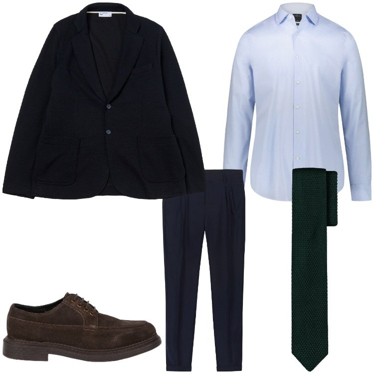 Outfit uomo - Mr. Blu. Stile Business/Elegante per Serata speciale. Abbinamento con giacche, camicie, scarpe stringate, pantaloni, cravatte.