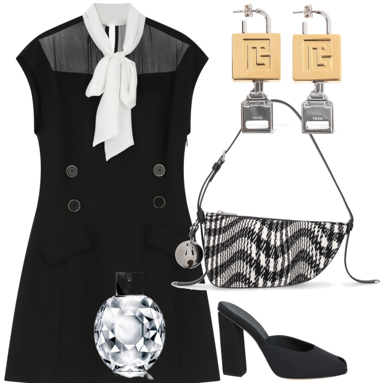 Outfit donna - Aperitivo della domenica sera. Stile Glamour per Serata fuori. Abbinamento con sandali in pelle, profumi, vestiti corti, orecchini, borse a spalla.
